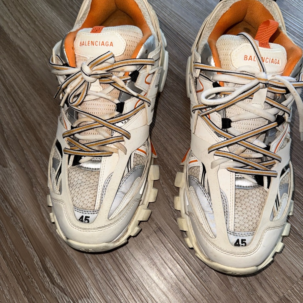 Balenciaga Cream and Orange Track Sneakers